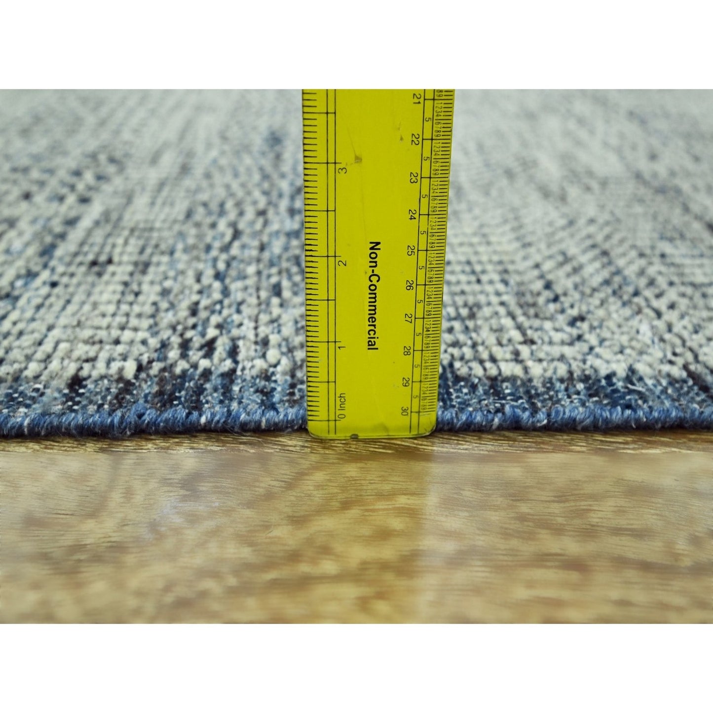 7'10"x10' Yale Blue Wool Rug Distressed Oxidized Grass Design Hand Knotted