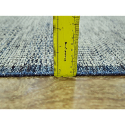 7'10"x10' Yale Blue Wool Rug Distressed Oxidized Grass Design Hand Knotted