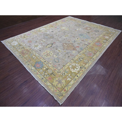 9'3"x12'2" Gray Peshawar with Serrated Gul Motif Hand Knotted Wool Rug