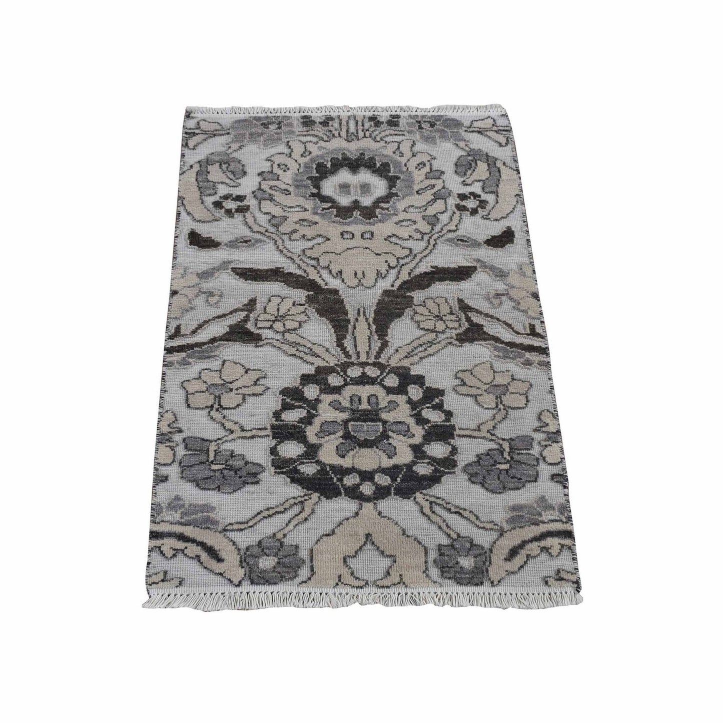 2'1"X3'1" Ivory Wool Oushak Design Hand Knotted Sample Fragment Mat Rug