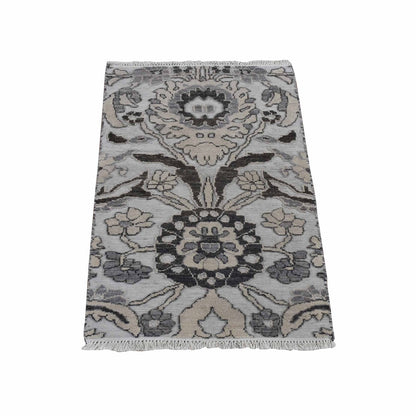 2'1"X3'1" Ivory Wool Oushak Design Hand Knotted Sample Fragment Mat Rug