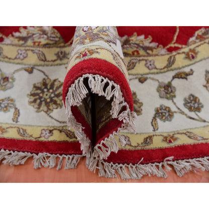 6'X6' Red Rajasthan All Over Pattern Hand Knotted Wool Silk Round Rug