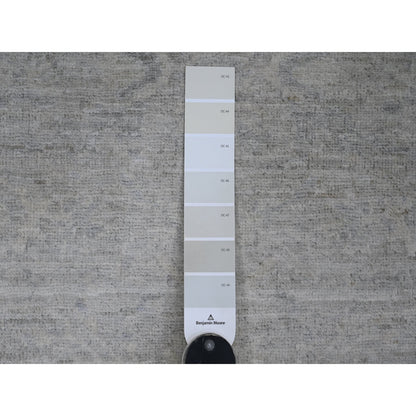 2'7"X23'8" Misty Gray Peshawar Heris Design Wool Hand Knotted Runner Rug