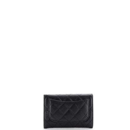 Chanel Cc Gusset Classic Flap Wallet Quilted Caviar Medium