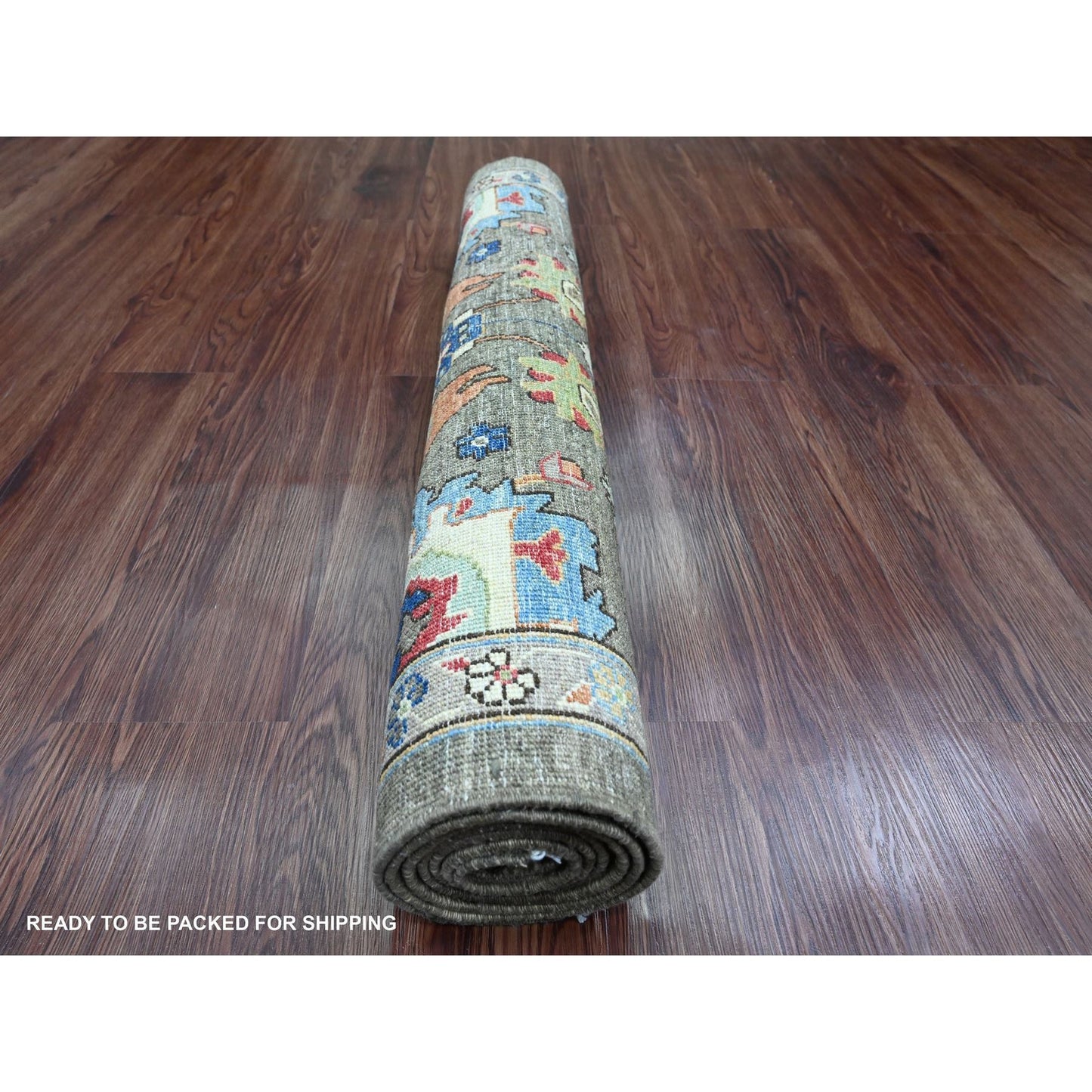 3'1"X6' Dim Gray Peshawar Heris Design Pure Wool Hand Knotted Runner Rug