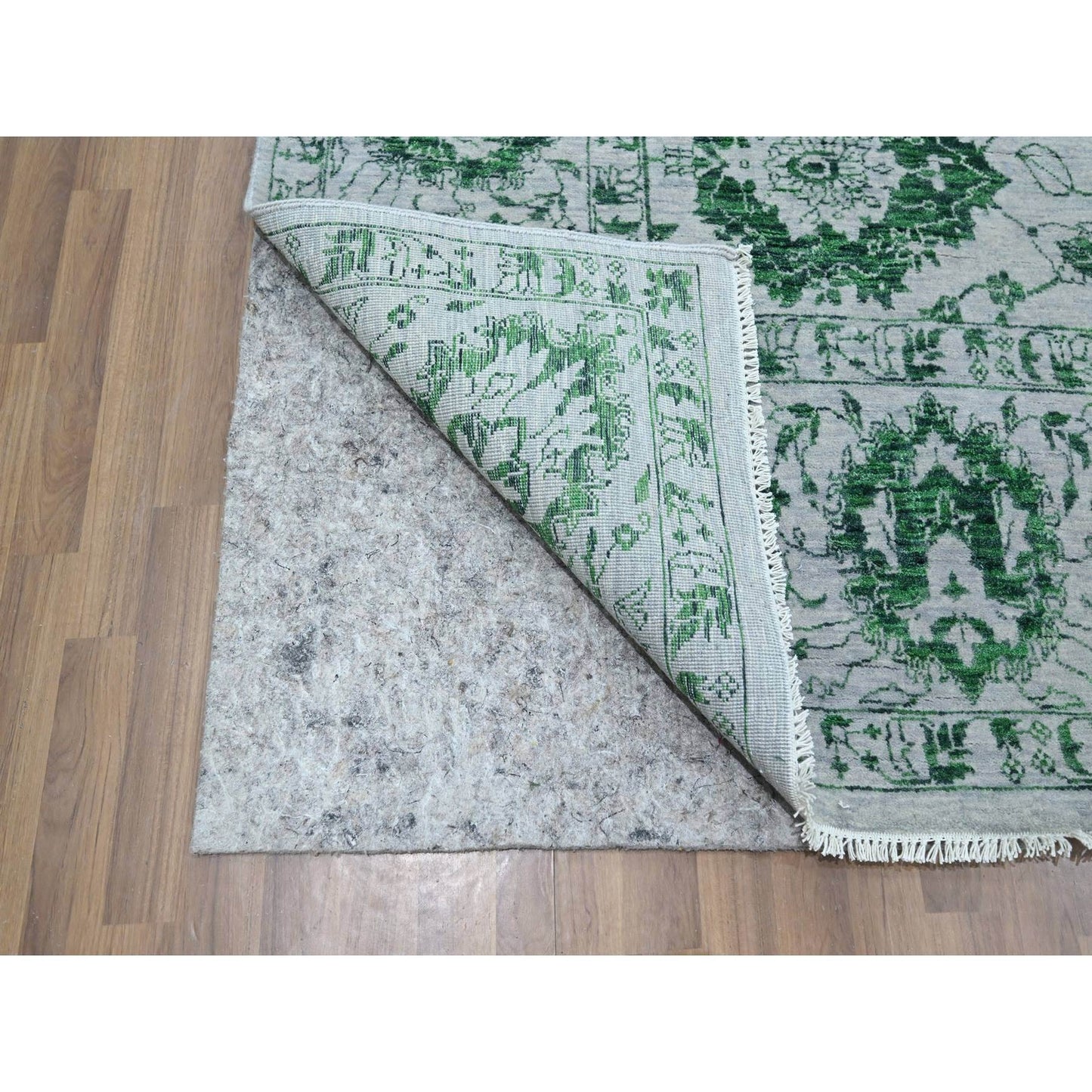 8'X10'1" White & Green Zoroastrian Influence Design Wool Hand Knotted Rug