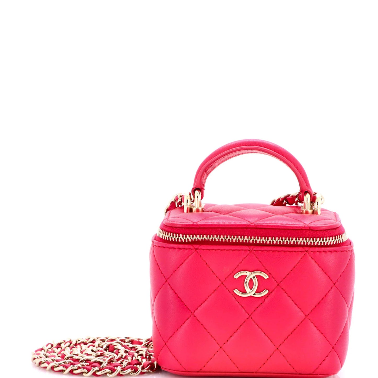 Chanel Classic Top Handle Vanity Case With Chain Quilted Lambskin Mini