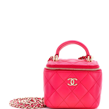 Chanel Classic Top Handle Vanity Case With Chain Quilted Lambskin Mini