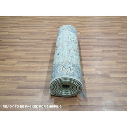 2'6"X14' Blue Shah Abbas Flower Design Pure Wool Hand Knotted Runner Rug