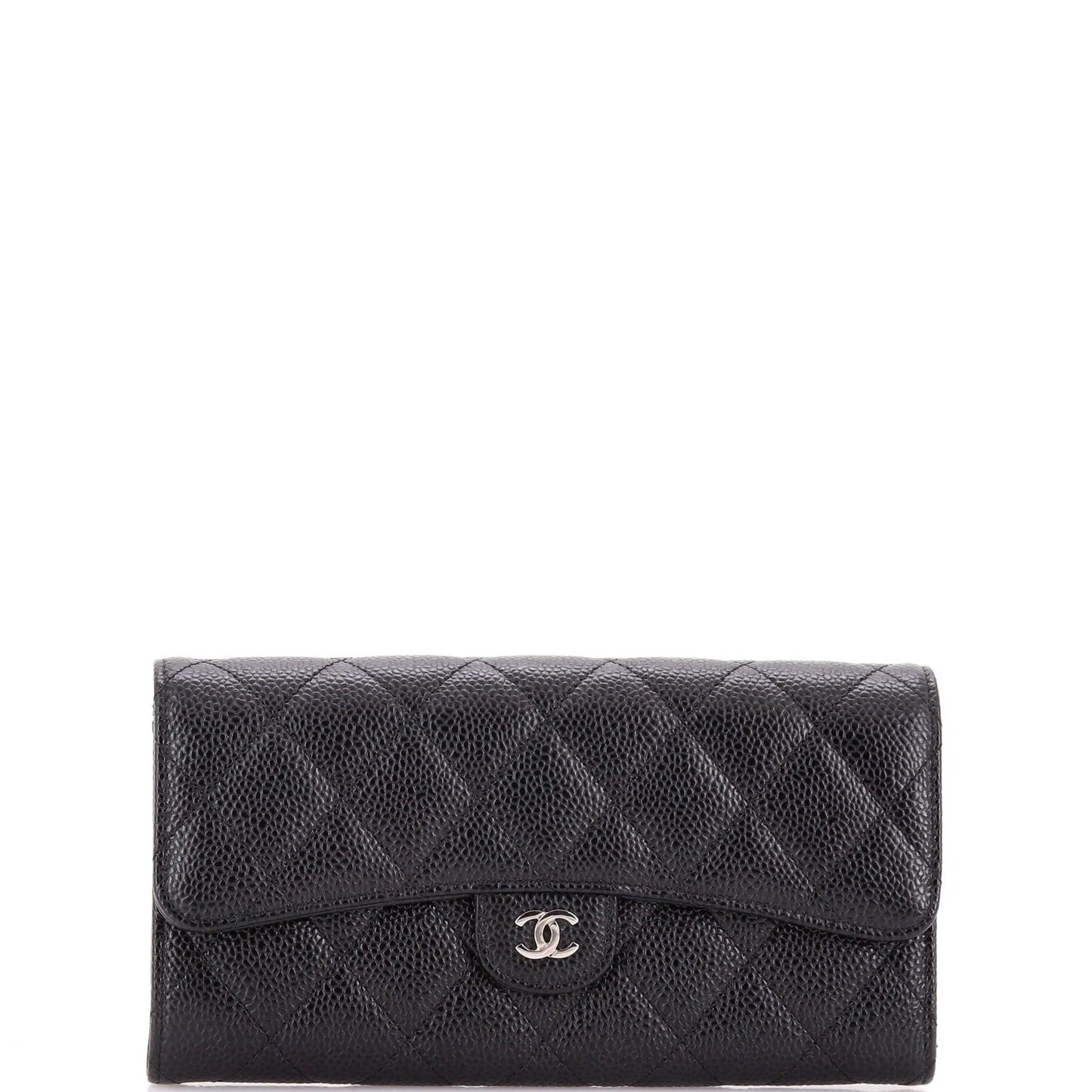 Chanel Cc Gusset Classic Flap Wallet Quilted Caviar Long
