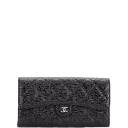 Chanel Cc Gusset Classic Flap Wallet Quilted Caviar Long