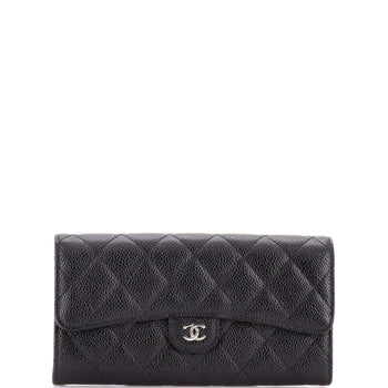Chanel Cc Gusset Classic Flap Wallet Quilted Caviar Long