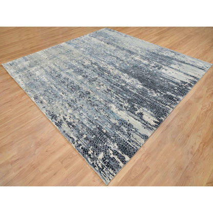 10'1"X10'1" Blue Hand Knotted Abstract Design Wool Square Oriental Rug