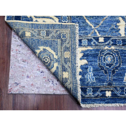 10'1"X13'9" Blue Hand Knotted Afghan Angora Oushak Vines Design Wool Rug
