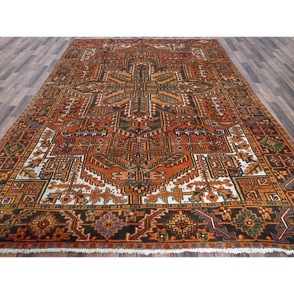 8'2"X11'2" Orange Semi Antique Zoroastrian Heris Hand Knotted Wool Rug