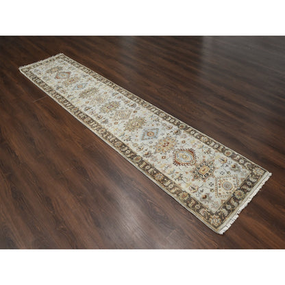 2'8"X12' Timberwolf Gray Karjihooz Design Hand Knotted Wool Runner Rug