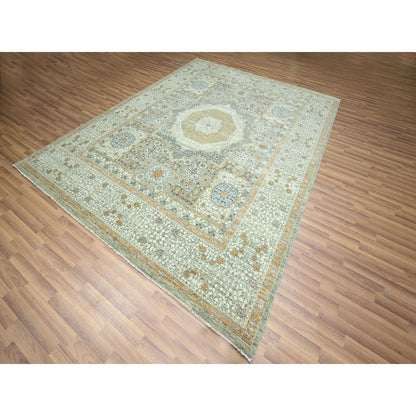 8'2"X10'4" Pistachio Green Mamluk Design Wool Hand Knotted Oriental Rug