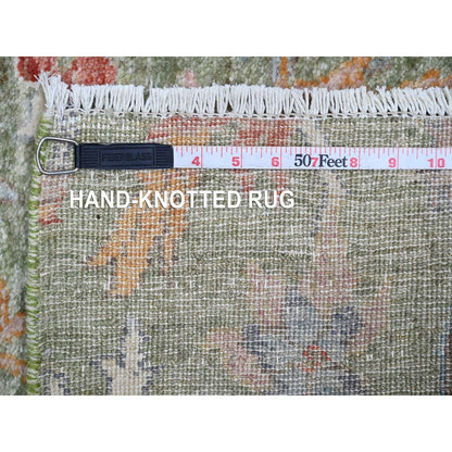 2'6"X24' Green Peshawar Birds Design Soft Wool Hand Knotted Runner Rug