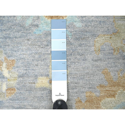 3'10"x6' Flint Gray Hand Knotted Afghan Angora Oushak Leaf Design Wool Rug