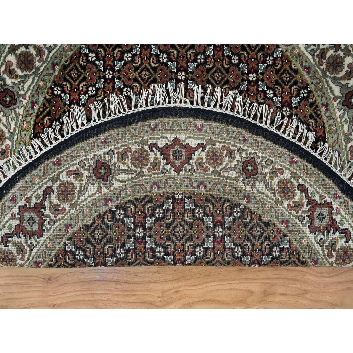 3'4"X3'4" Black 175 Kpsi Wool Hand Knotted Tebraz Round Oriental Rug