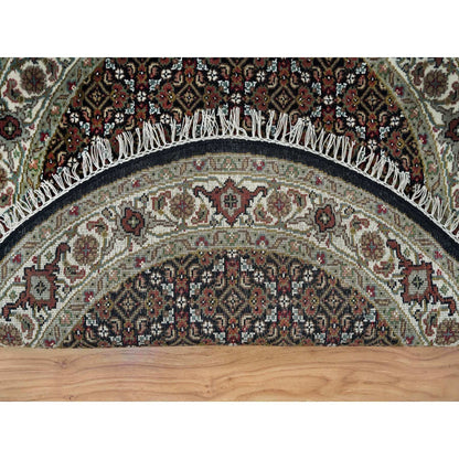 3'4"X3'4" Black 175 Kpsi Wool Hand Knotted Tebraz Round Oriental Rug