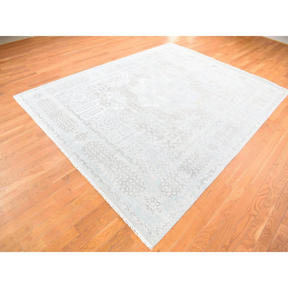 8'1"X10'5" Light Green Hand-Knotted Mamluk Design Pure Silk With Wool Rug