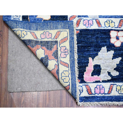 10'X13'9" Blue Hand Knotted Afghan Angora Oushak Extra Soft Wool Rug