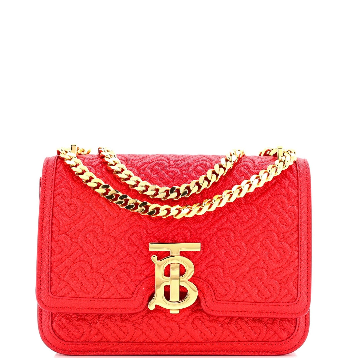 Burberry Tb Flap Chain Bag Monogram Embossed Leather Small