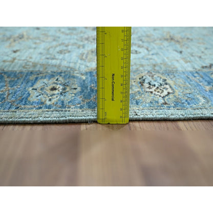 2'6"X14' Blue Shah Abbas Flower Design Pure Wool Hand Knotted Runner Rug