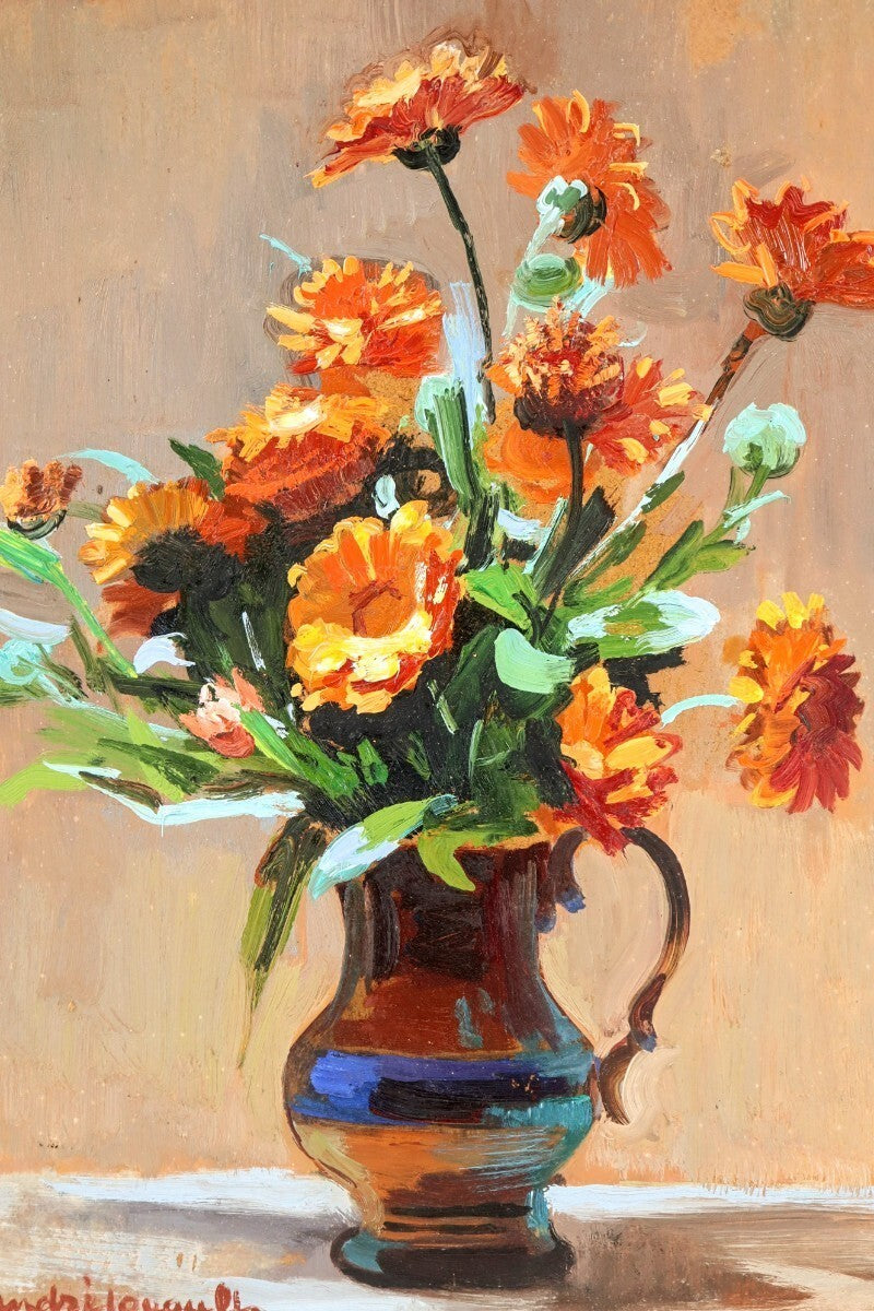 Andr Jouault Calendulas Original Oil Painting Still Life Flowers Signed The F