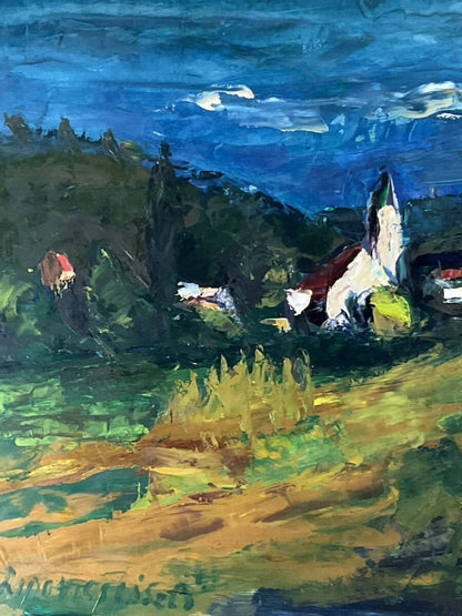 Laszlo Lidovitch The White Church Original Oil Painting Landscape Hungary