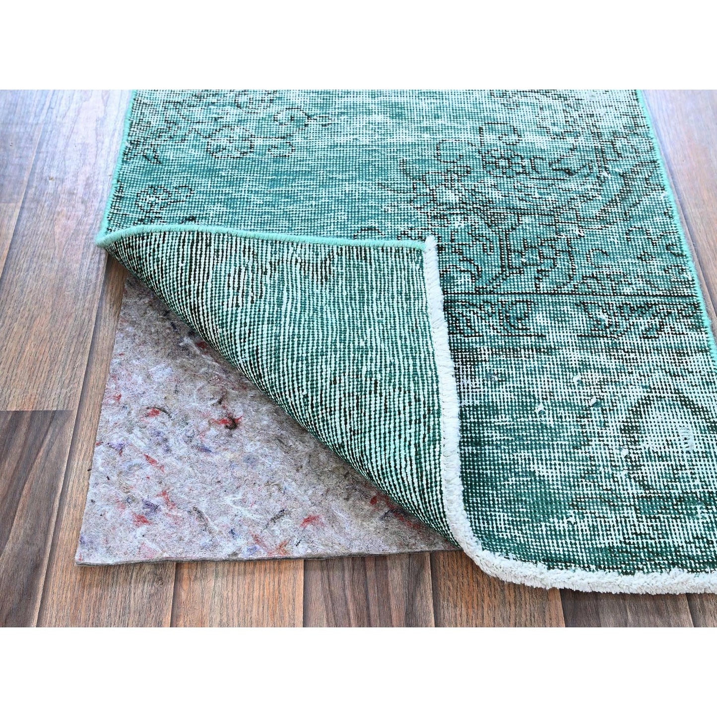 2'X5'7" Green Overdyed Vintage Zoroastrian Hand Knotted Wool Runner Rug