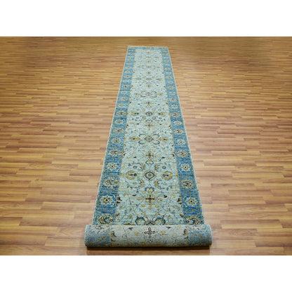 2'8"X22' Aqua Frost Blue Soft Wool Shah Abbas Hand Knotted Xl Runner Rug