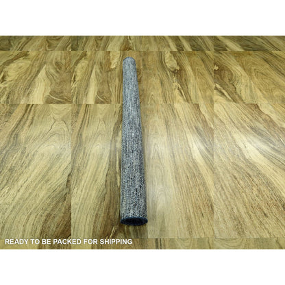 6'X9'1" Navy Blue Wool Rug Hand Knotted Oxidized Grass Design Oriental