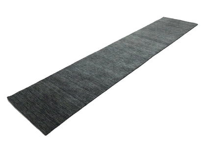 Solid Charcoal Hand-Loomed 3X12 Gabbeh Wool
