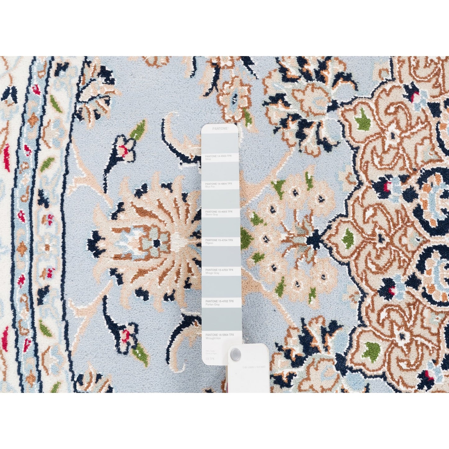6'1"X6'1" Blue Round Wool 250 Kpsi Nain Handmade Medallion Design Rug
