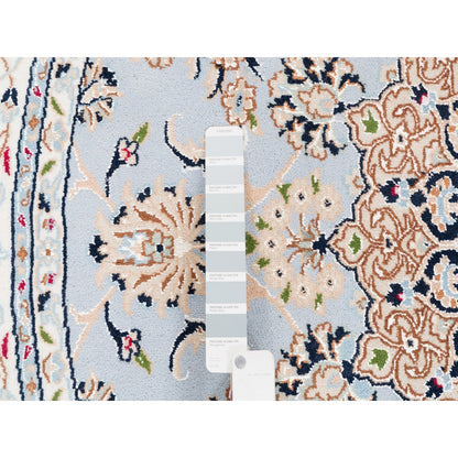 6'1"X6'1" Blue Round Wool 250 Kpsi Nain Handmade Medallion Design Rug