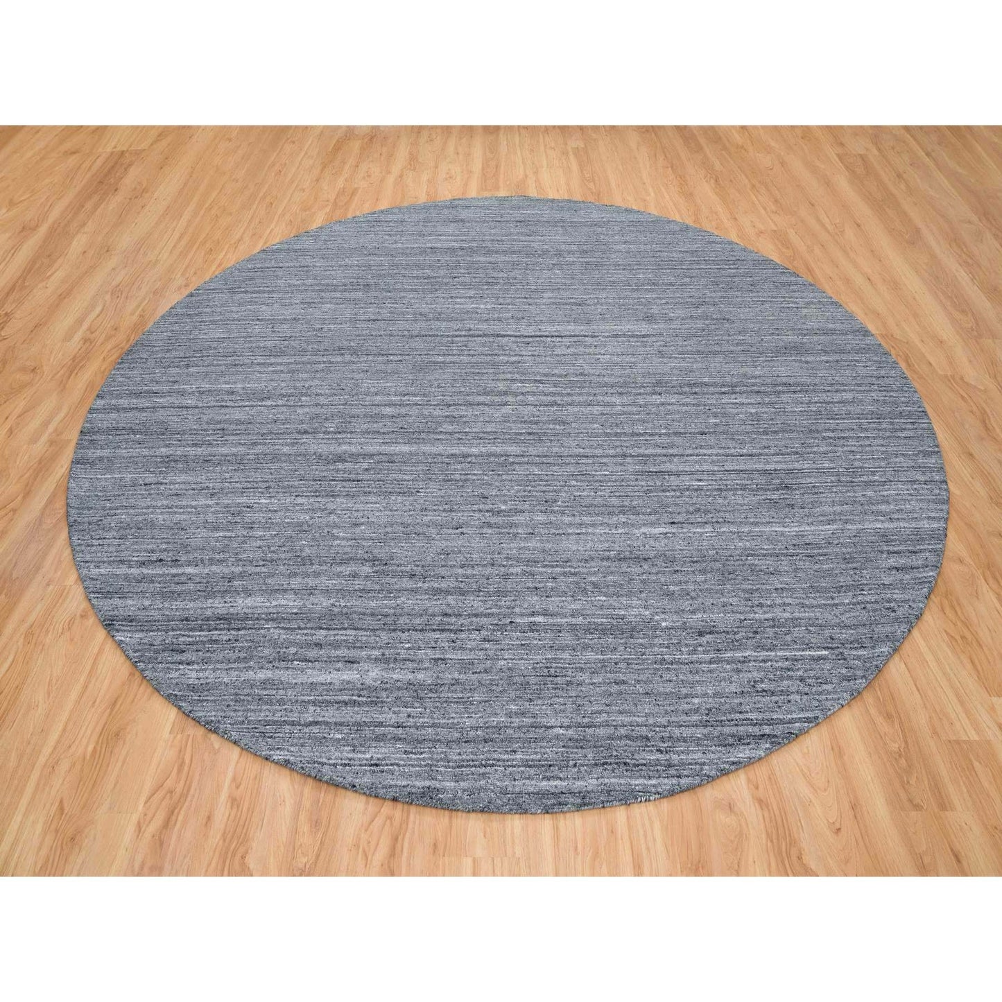 12'X12' Gray Hand Loomed Modern Striae Design Organic Wool Round Rug