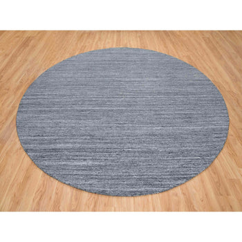 12'X12' Gray Hand Loomed Modern Striae Design Organic Wool Round Rug