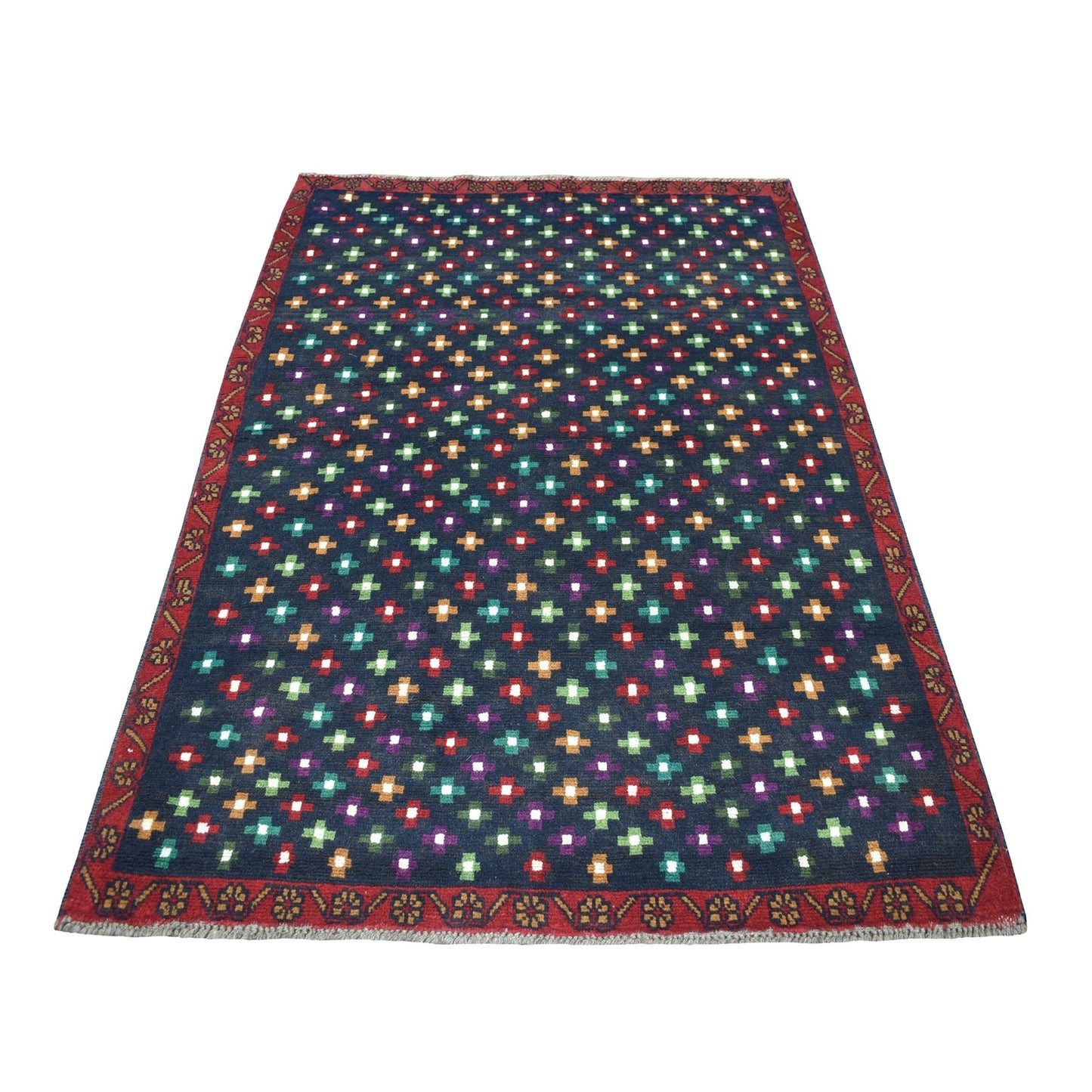 4'3"X6' All Over Design Pure Wool Hand Made Colorful Afghan Village Rug