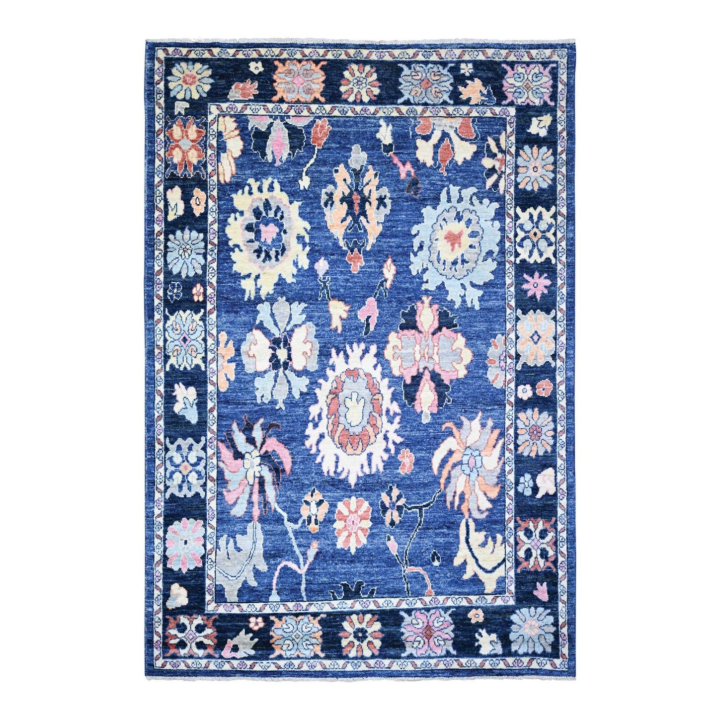 Wool Hand Knotted Rug - 6'2"x8'10" Sapphire Blue Afghan Angora Oushak