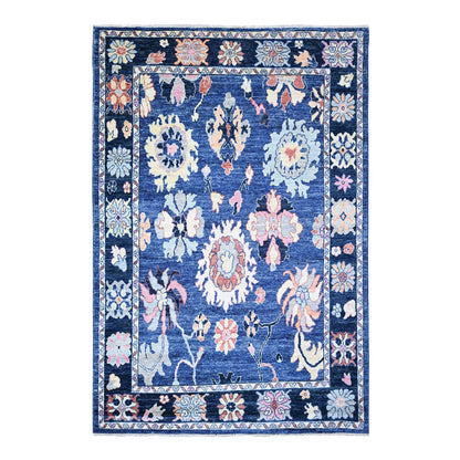 Wool Hand Knotted Rug - 6'2"x8'10" Sapphire Blue Afghan Angora Oushak