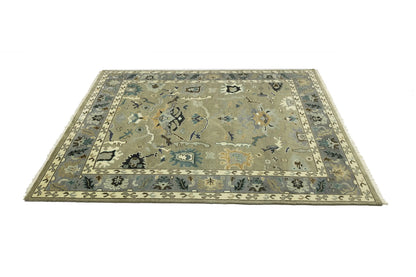 Khaki Floral Oushak Chobi Oriental Rug Handmade