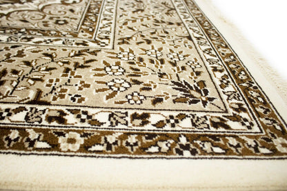 Hand-Knotted Cream Kirman Square Rug Oriental