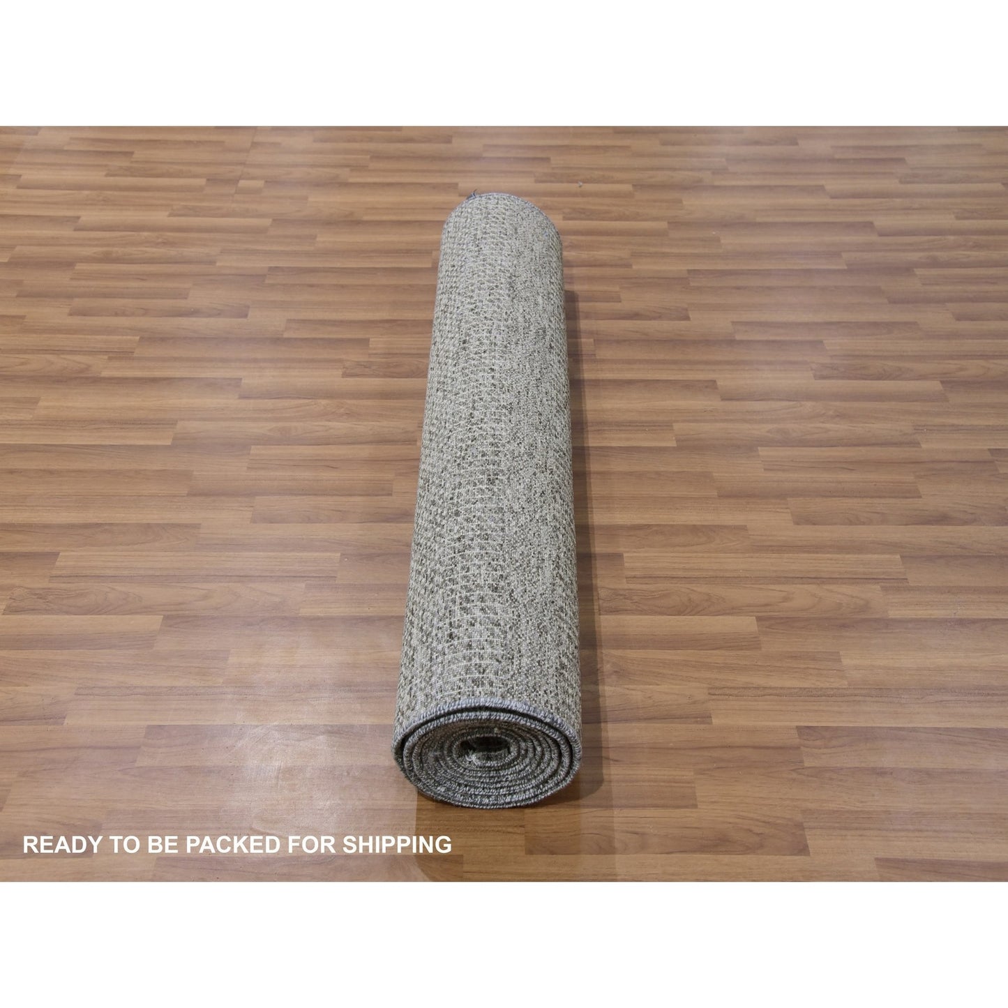 4'1"X12'1" Gray Grass Design Undyed Wool Hand Knotted Wide Runner Rug