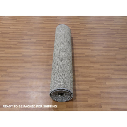 4'1"X12'1" Gray Grass Design Undyed Wool Hand Knotted Wide Runner Rug