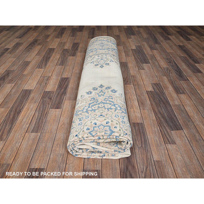 10'X10' Ivory Vintage Zoroastrian Karman Square Soft Wool Hand Knotted Rug