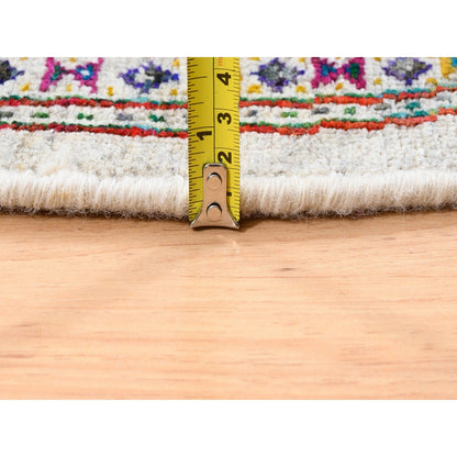 6'X6' Round Colorful Wool And Sari Silk Saroogh Hand Knotted Rug