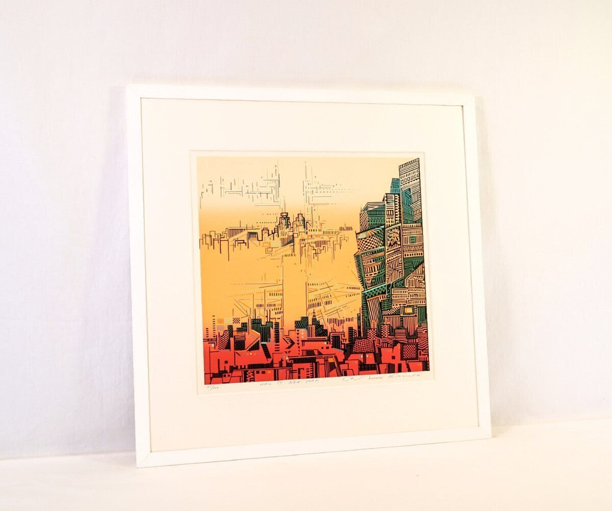 Risaburo Kimura Signed Original Serigraph Screenprint Wall St. New York Framed