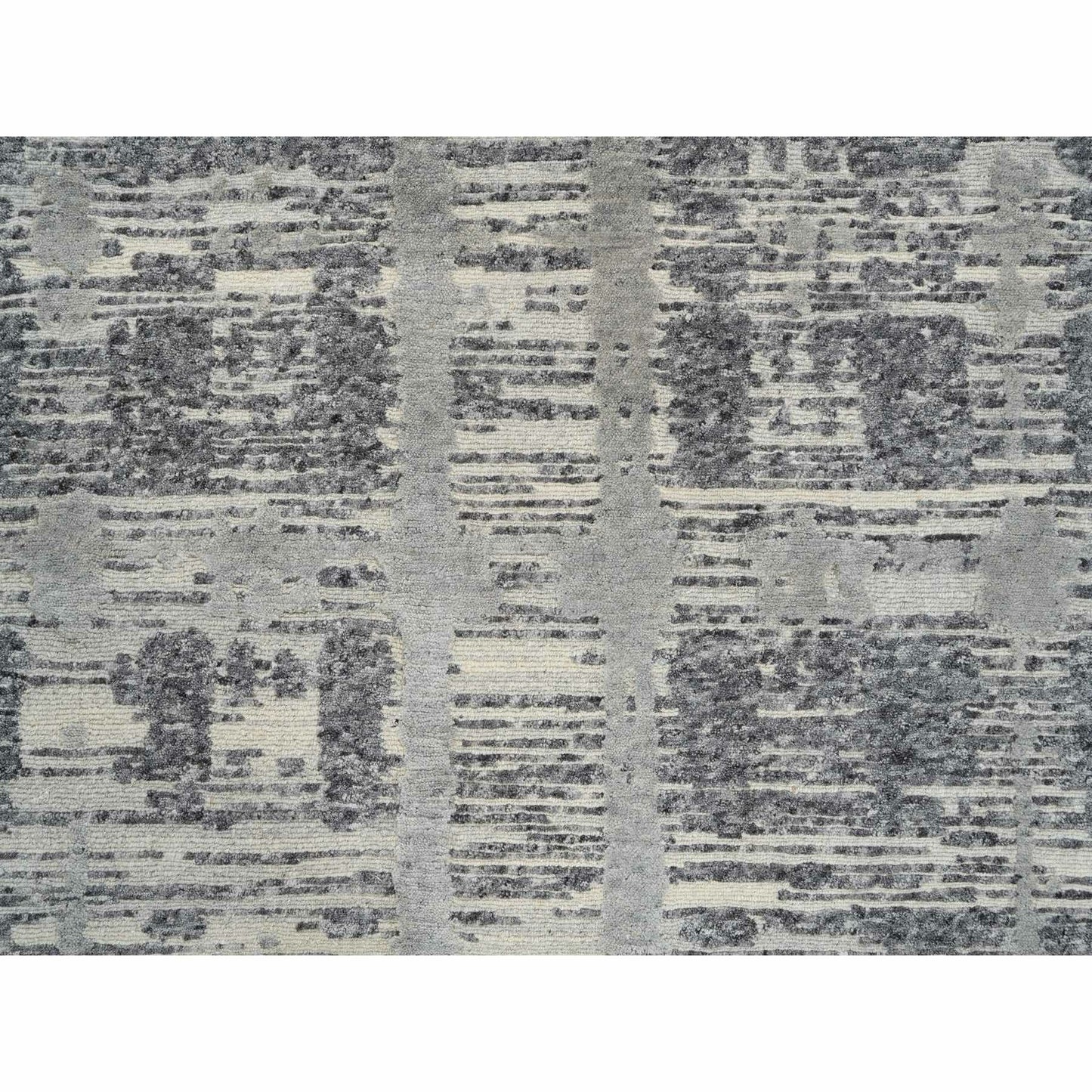 4'2"X10'1" Gray Hand Spun Undyed Naturalwool Hand Knotted Wide Runner Rug